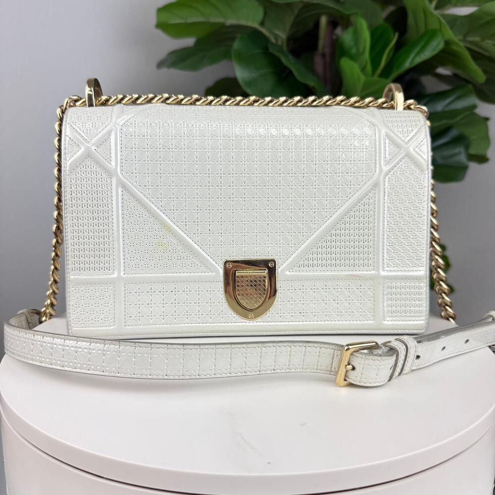💎✨ Authentic Christian Dior Patent Micro-Cannage Diorama Flap Chain ShoulderBag - Picture 2 of 8